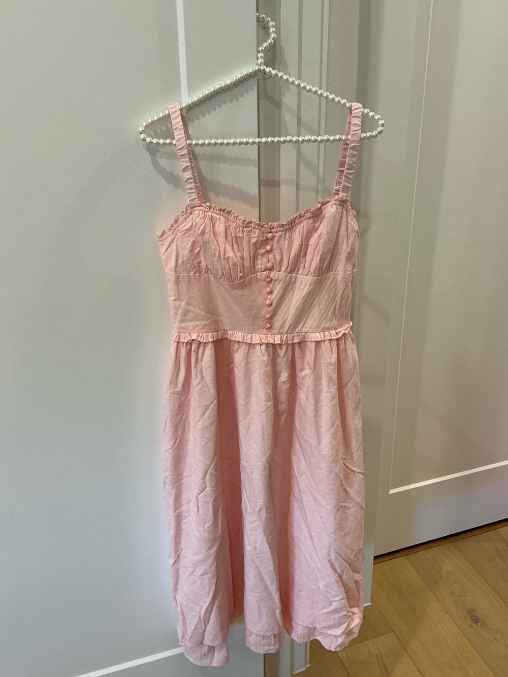 ๐ธ Commense Ruffle Hem Midi Dress Pale Pink Sundress Small ๐ธ - Picture 2 of 8